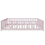 Bellemave Letto a Terra Montessori Completo con Recinzione e Porta, Struttura Bassa in Legno per Bambini con Sponde di Protezione, Legno Massello di Gomma, Facile da Montare
