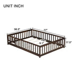Bellemave Letto a Terra Montessori Completo con Recinzione e Porta, Struttura Bassa in Legno per Bambini con Sponde di Protezione, Legno Massello di Gomma, Facile da Montare