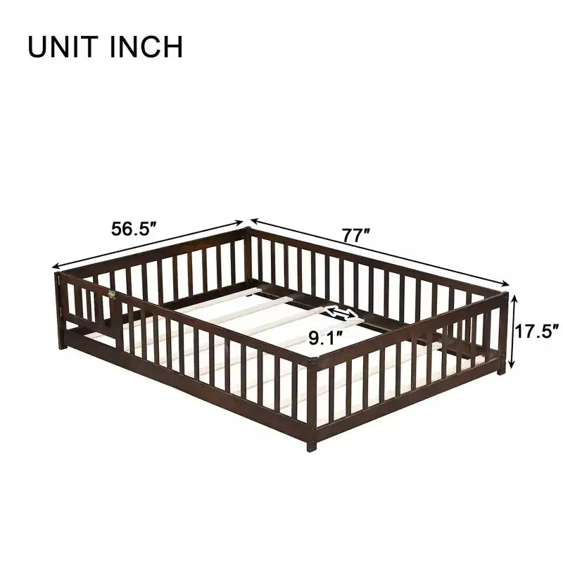 Bellemave Letto a Terra Montessori Completo con Recinzione e Porta, Struttura Bassa in Legno per Bambini con Sponde di Protezione, Legno Massello di Gomma, Facile da Montare