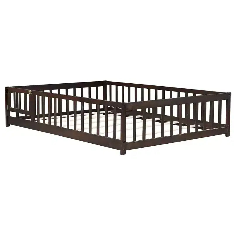 Bellemave Letto a Terra Montessori Completo con Recinzione e Porta, Struttura Bassa in Legno per Bambini con Sponde di Protezione, Legno Massello di Gomma, Facile da Montare