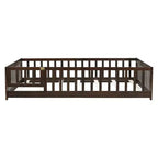 Bellemave Letto a Terra Montessori Completo con Recinzione e Porta, Struttura Bassa in Legno per Bambini con Sponde di Protezione, Legno Massello di Gomma, Facile da Montare