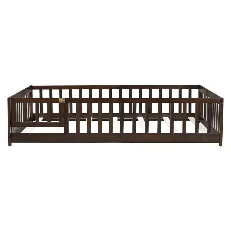 Bellemave Letto a Terra Montessori Completo con Recinzione e Porta, Struttura Bassa in Legno per Bambini con Sponde di Protezione, Legno Massello di Gomma, Facile da Montare