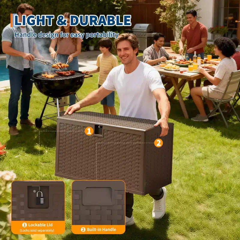 Baule da Esterno Grande da 450 Litri in Resina - Contenitore Impermeabile e Lucchettabile - Organizzatore Resistente alle Intemperie per Cuscini da Esterno, Attrezzi da Giardino