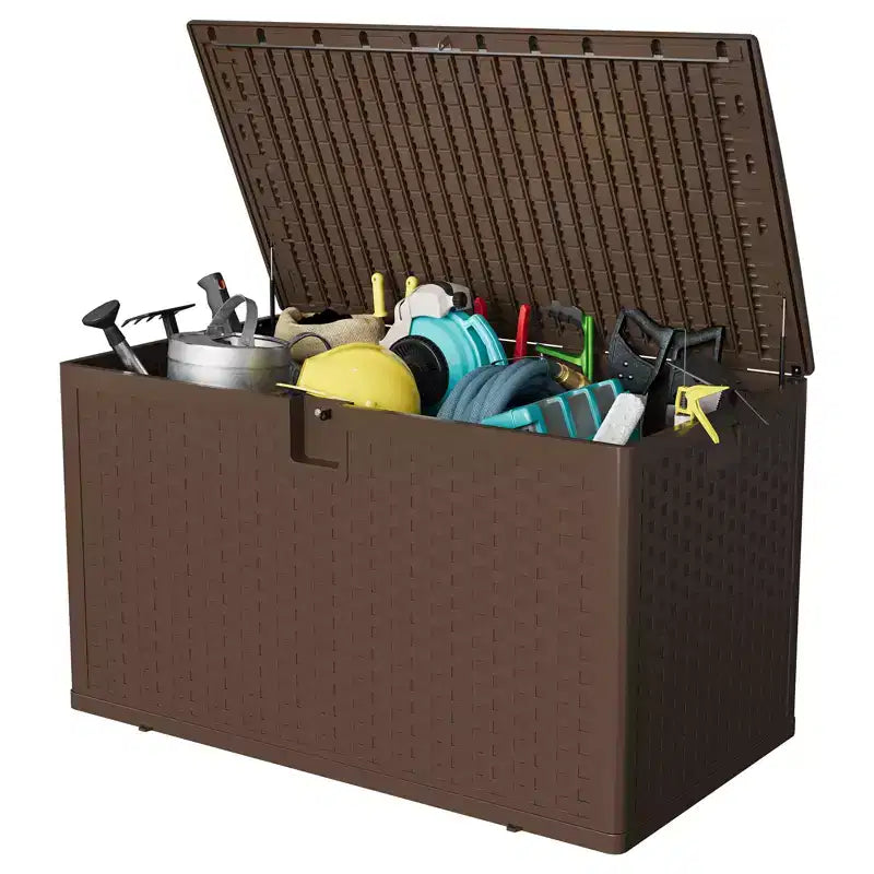 120 Gallon Large Outdoor Resin Deck Box - Waterproof & Lockable Storage Container - Weather-Resistant Organizer for Patio Cushions, Garden Tools