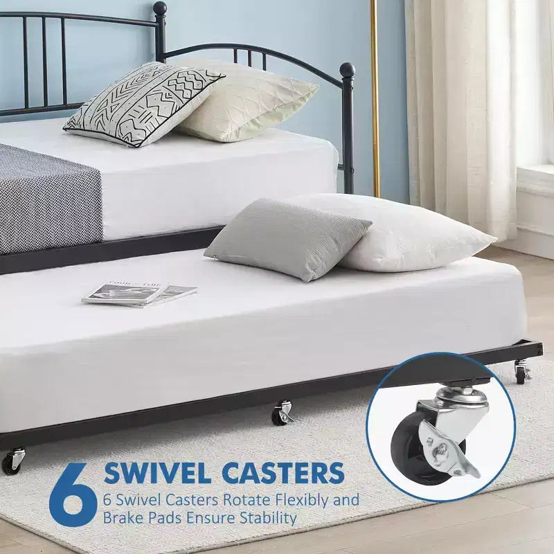 Twin Daybed [with Trundle] Sturdy Metal with Steel Slat Support, Arched Headboard, Sofa Bed for Living Room, Bedroom, Guest Room [Color]