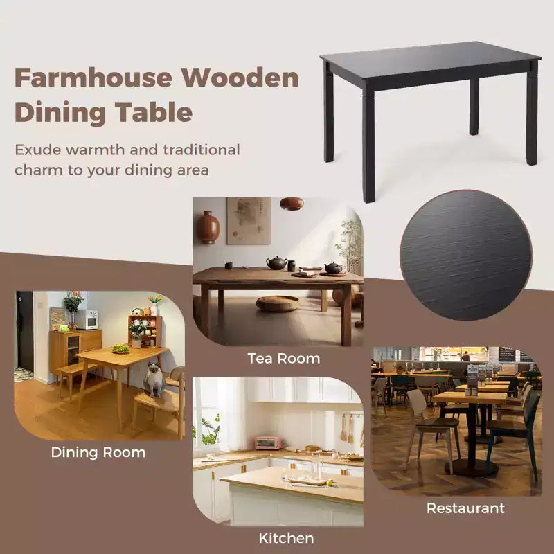 Costway 48 Wooden Dining Table for 4 People w/ Rubber Wood Legs Rectangular Table
