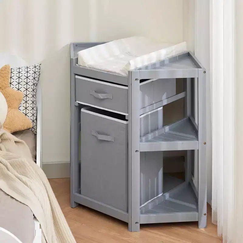 Fasciatoio ad angolo bianco con contenitore, 1 bambino, legno di pino