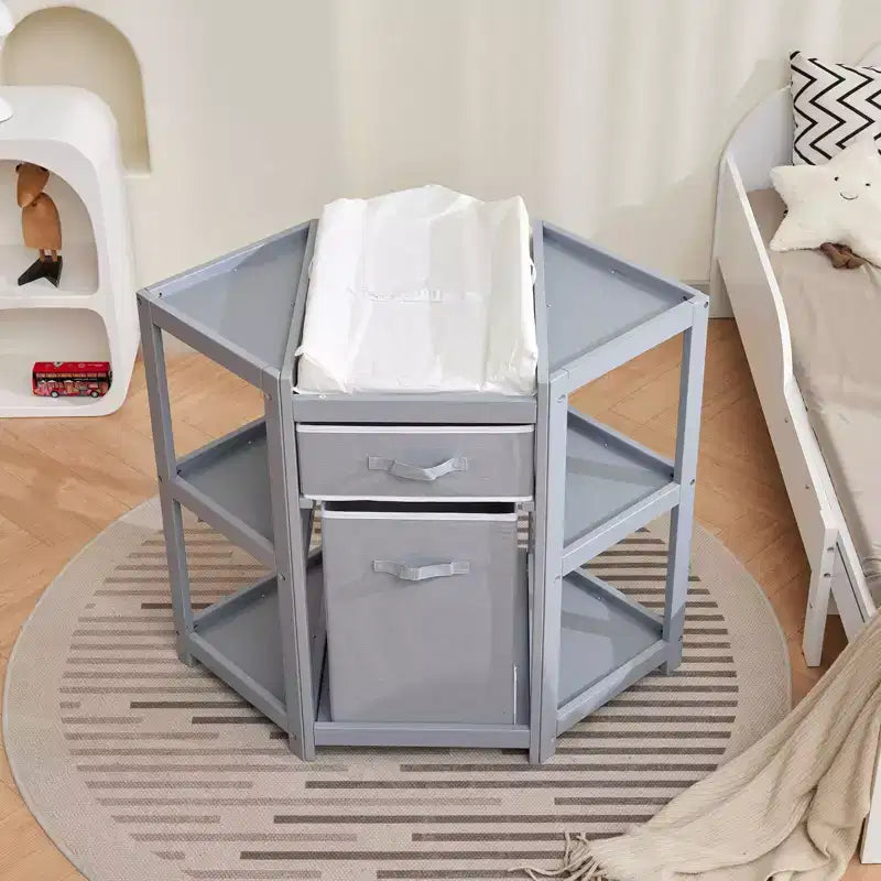 Fasciatoio ad angolo bianco con contenitore, 1 bambino, legno di pino
