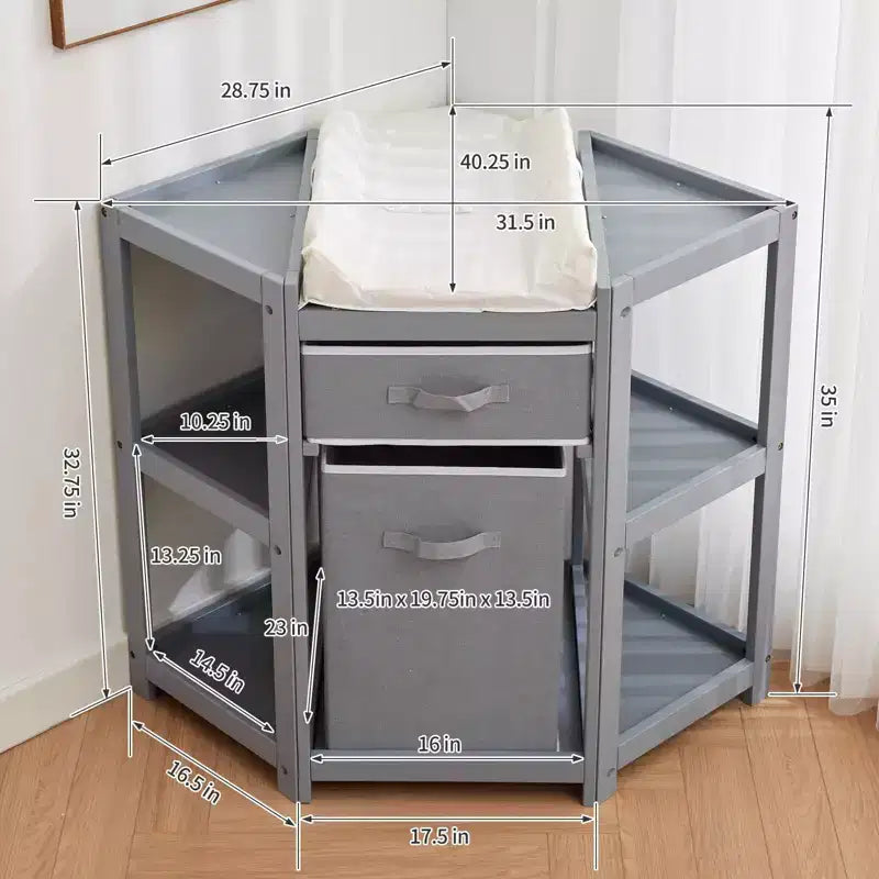 Fasciatoio ad angolo bianco con contenitore, 1 bambino, legno di pino