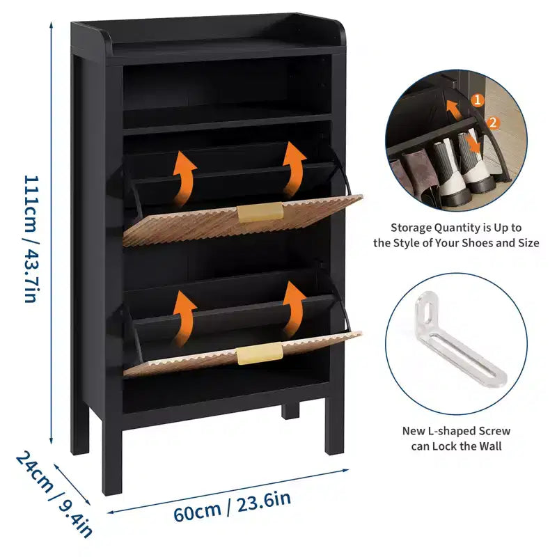 Shoe Storage Cabinet with 2 Flip Drawers, Fluted Narrow Shoe Organizer with Legs, Freestanding Hidden Cabinet for Entryway and Hallway