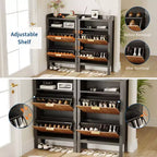 Scarpiera con 2 cassetti a ribalta, Mobile scarpiera stretto a lamelle con gambe, Armadietto freestanding a scomparsa per ingresso e corridoio