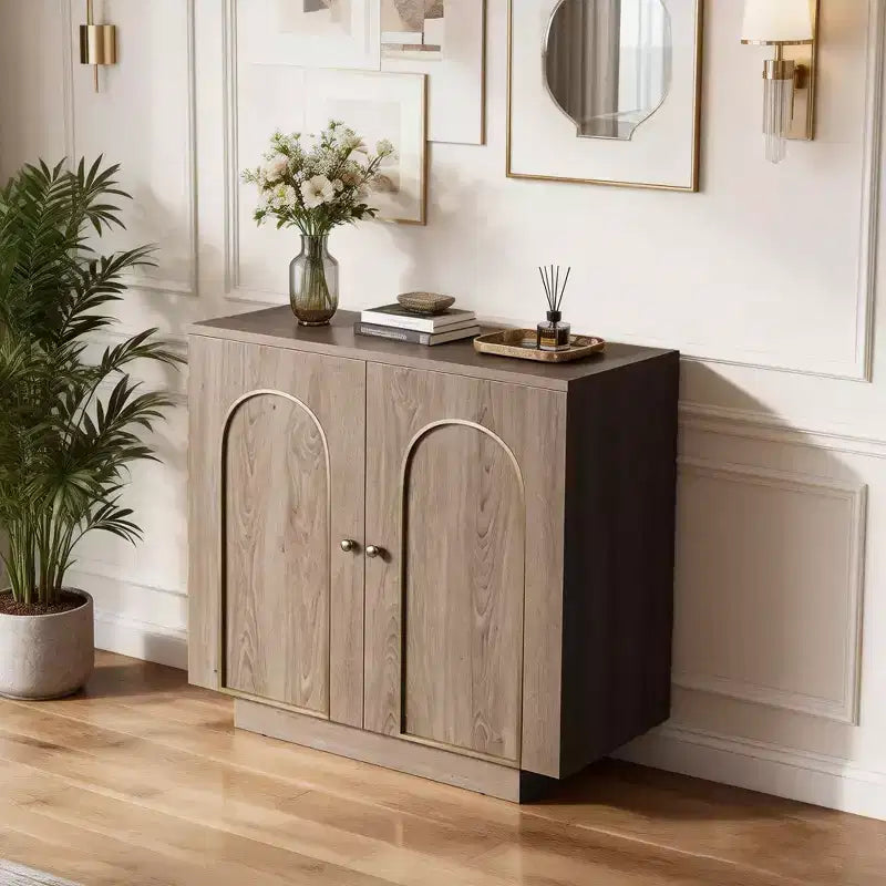 Mobiletto d'Appoggio a 2 Ante Rovere Marrone Scuro / Rovere Chiaro con Ripiano Regolabile, Montaggio da 1 Persona