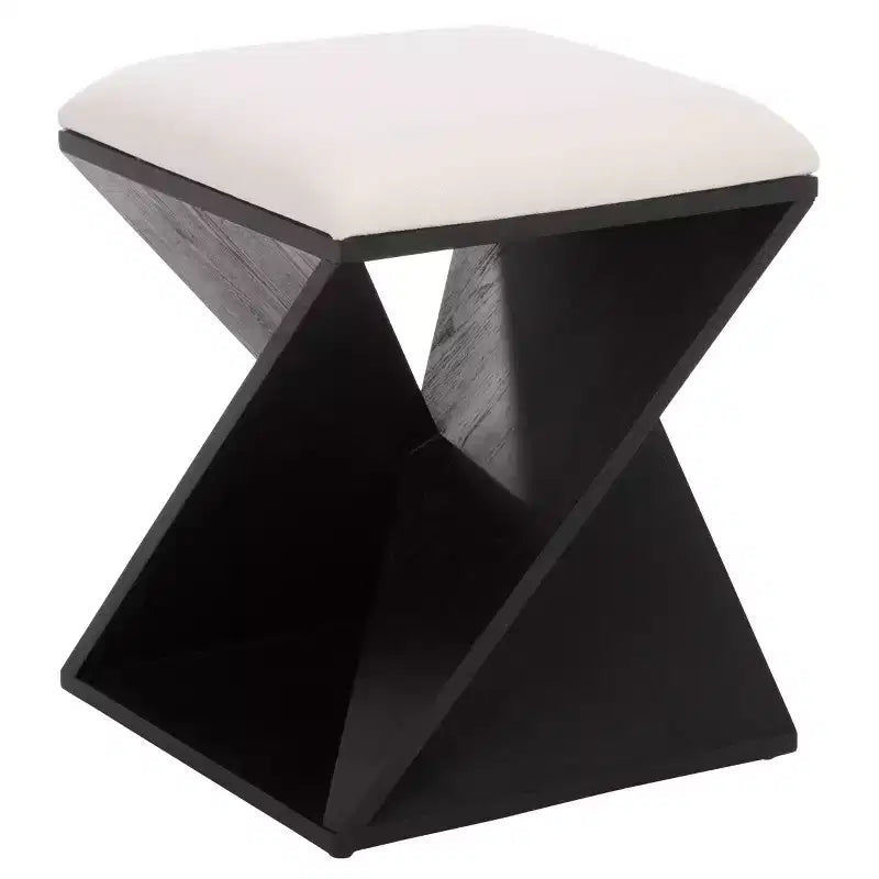 Lucy Wooden Stool with Cushion - Black/White - SEI