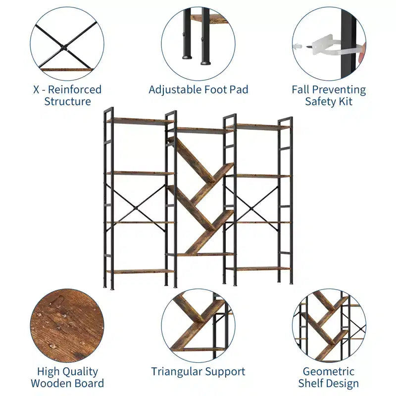 Scaffale a 4 ripiani industriale in legno, libreria aperta, robusta struttura in metallo, mensole rustiche per esposizione e conservazione, per soggiorno, camera da letto