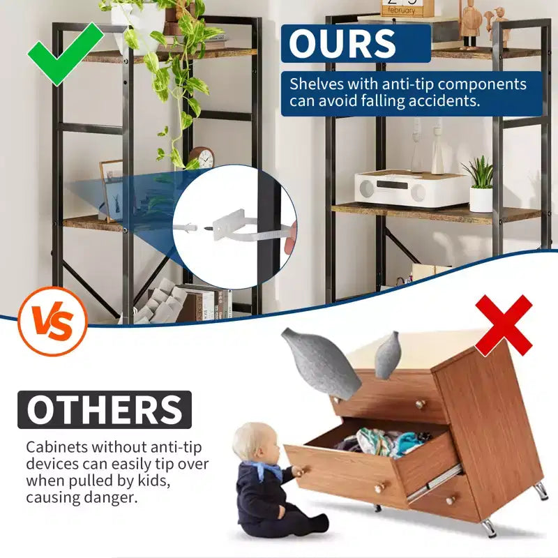 Industrial 4-Tier Wooden Bookcase, Open Bookshelf, Sturdy Metal Frame, Rustic Display Storage Shelves, for Living Room, Bedroom