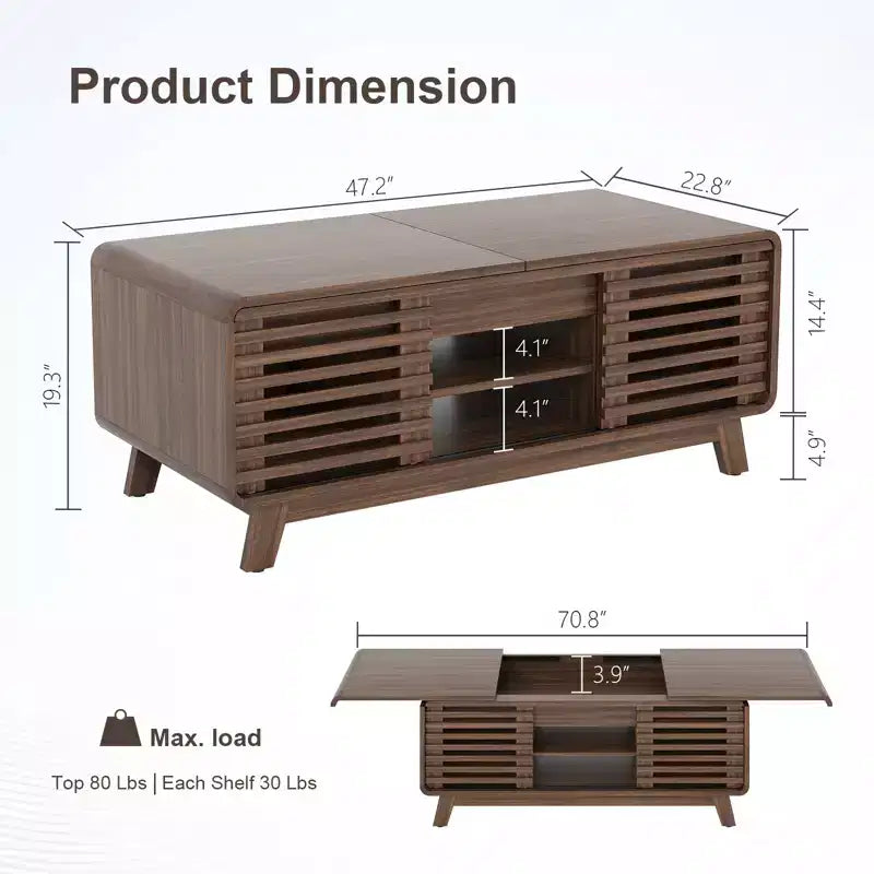 GDFStudio Efrain Mid-Century Modern Coffee Table with Sliding Top and Hidden Storage