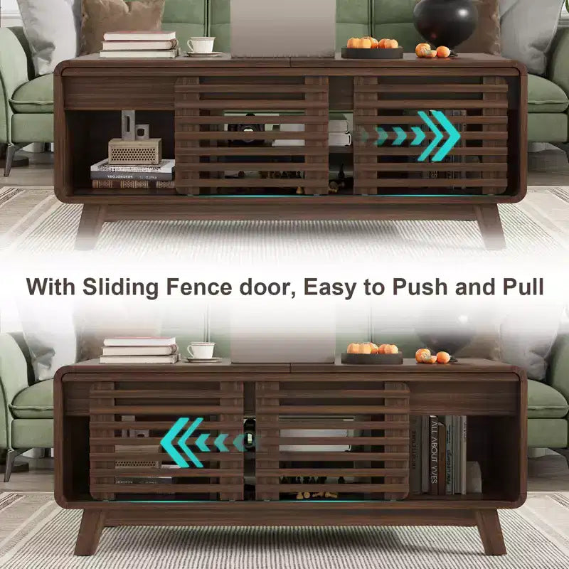 GDFStudio Efrain Mid-Century Modern Coffee Table with Sliding Top and Hidden Storage