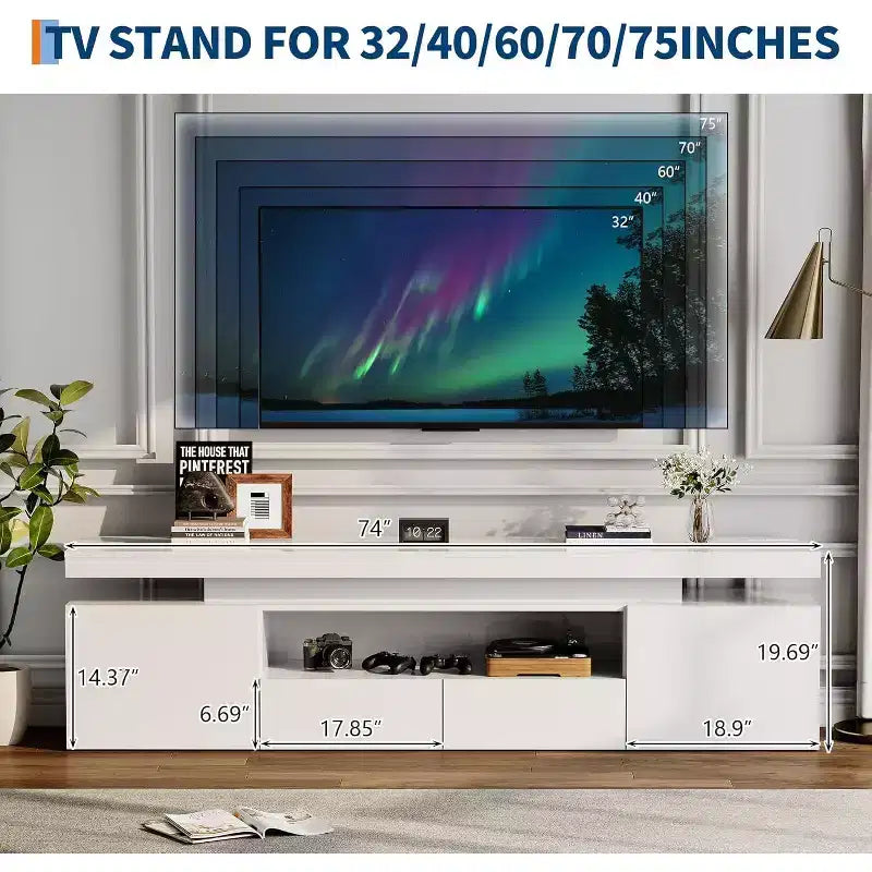 Mobile TV a L bianco/nero lucido con LED RGB, adatto a TV fino a 95 pollici