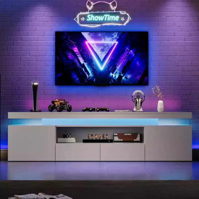 Mobile TV a L bianco/nero lucido con LED RGB, adatto a TV fino a 95 pollici