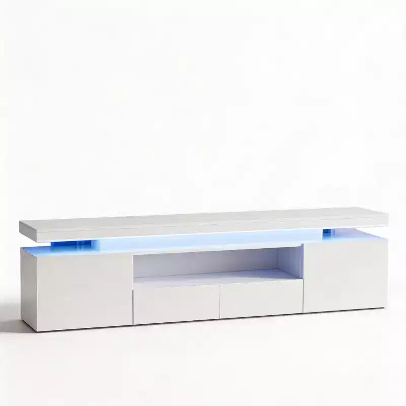 Mobile TV a L bianco/nero lucido con LED RGB, adatto a TV fino a 95 pollici
