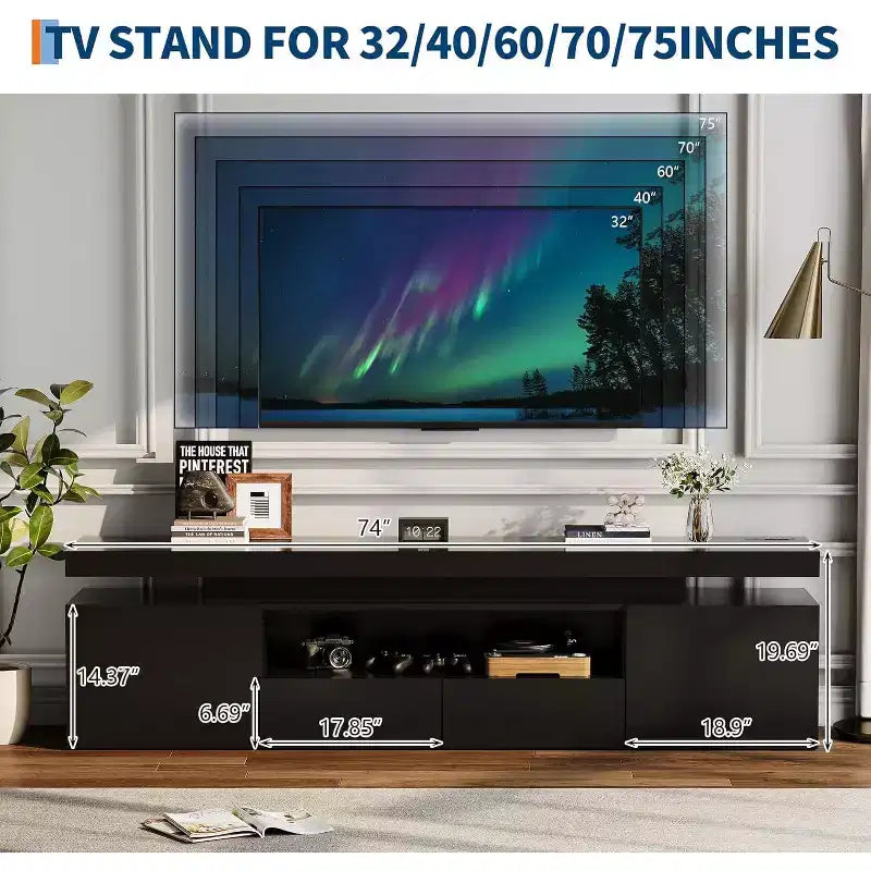 Mobile TV a L bianco/nero lucido con LED RGB, adatto a TV fino a 95 pollici