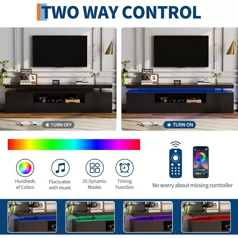 Black/White L-Shape High-Gloss TV Stand with RGB LED, Fits TVs up to 95 in