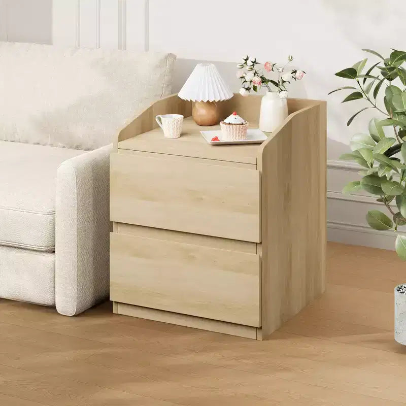 Legno Naturale, Comodino a 2 Cassetti, Singolo