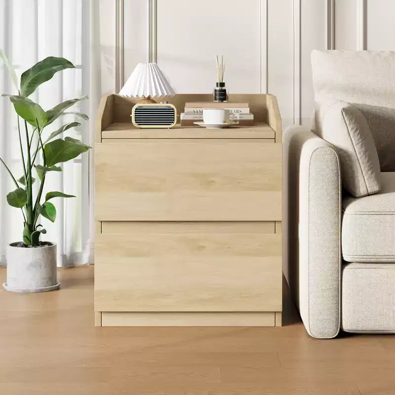 Legno Naturale, Comodino a 2 Cassetti, Singolo