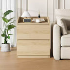 Legno Naturale, Comodino a 2 Cassetti, Singolo