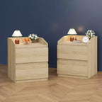 Legno Naturale, Comodino a 2 Cassetti, Singolo