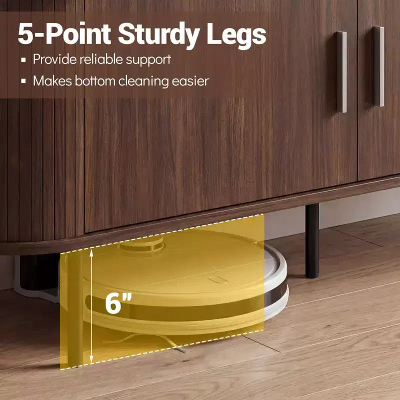 Mobile TV Costway con Scanalature per TV fino a 60 pollici, Mobile Porta TV Curvo Mid-Century Naturale/Noce
