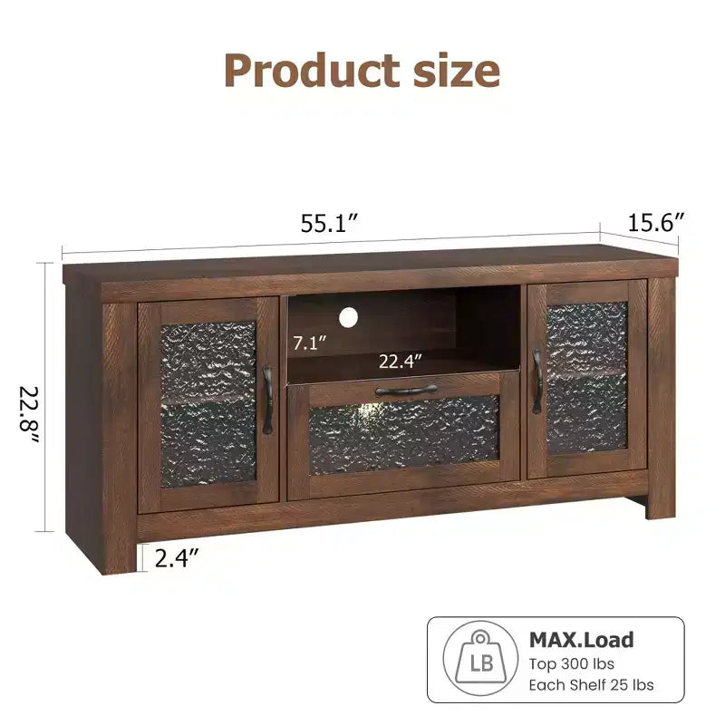 Credenza da 55" con ante in acrilico, nero / marrone rustico / bianco
