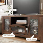 Credenza da 55" con ante in acrilico, nero / marrone rustico / bianco
