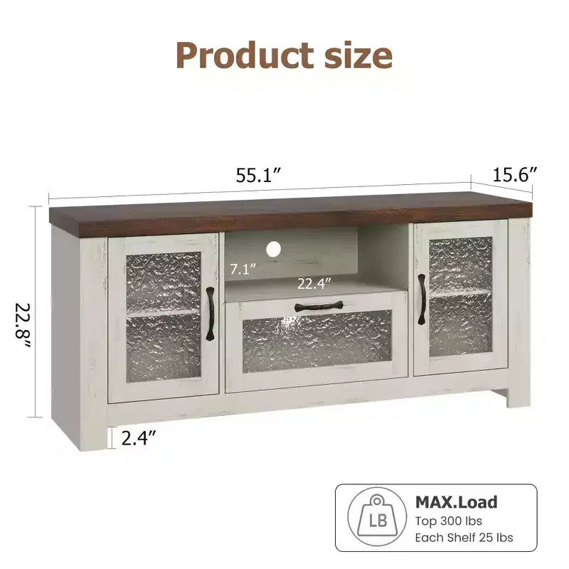 Credenza da 55" con ante in acrilico, nero / marrone rustico / bianco