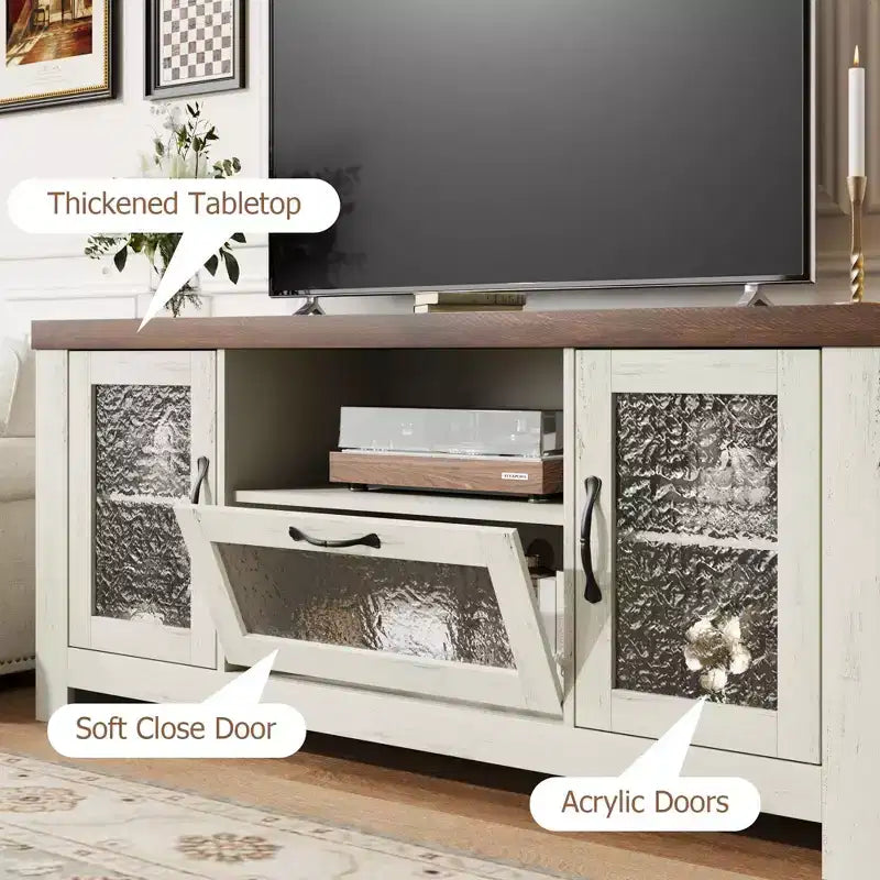 Credenza da 55" con ante in acrilico, nero / marrone rustico / bianco