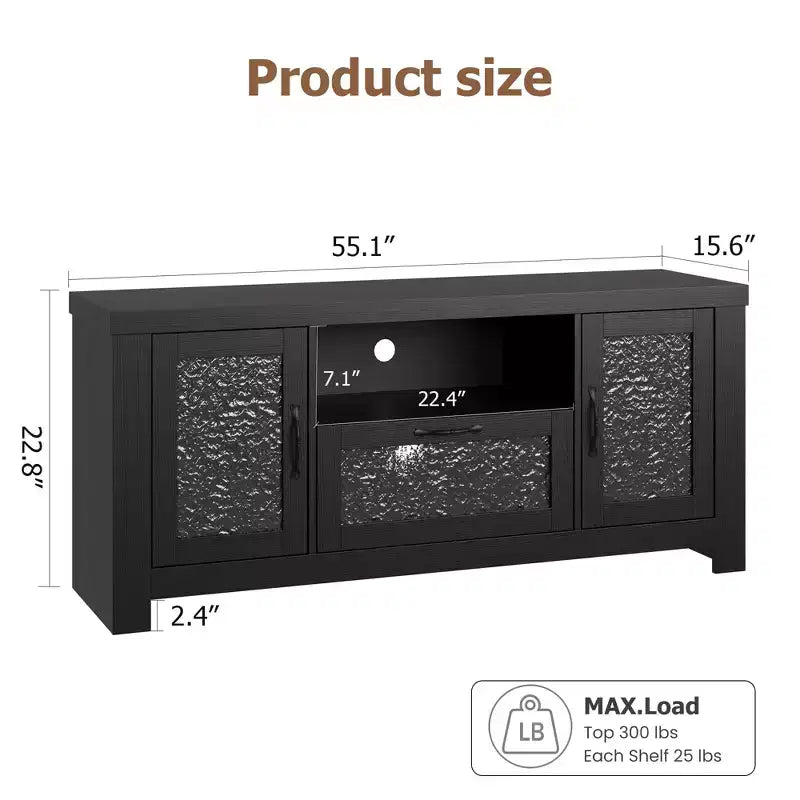 Credenza da 55" con ante in acrilico, nero / marrone rustico / bianco