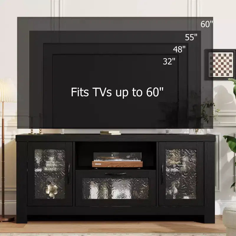 55" Sideboard Buffet Cabinet with Acrylic Doors, Black / Rustic Brown / White