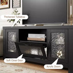 Credenza da 55" con ante in acrilico, nero / marrone rustico / bianco