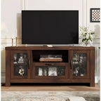Credenza da 55" con ante in acrilico, nero / marrone rustico / bianco