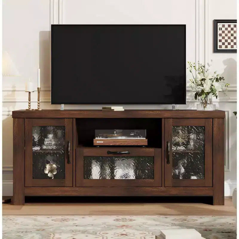 55" Sideboard Buffet Cabinet with Acrylic Doors, Black / Rustic Brown / White