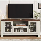 Credenza da 55" con ante in acrilico, nero / marrone rustico / bianco