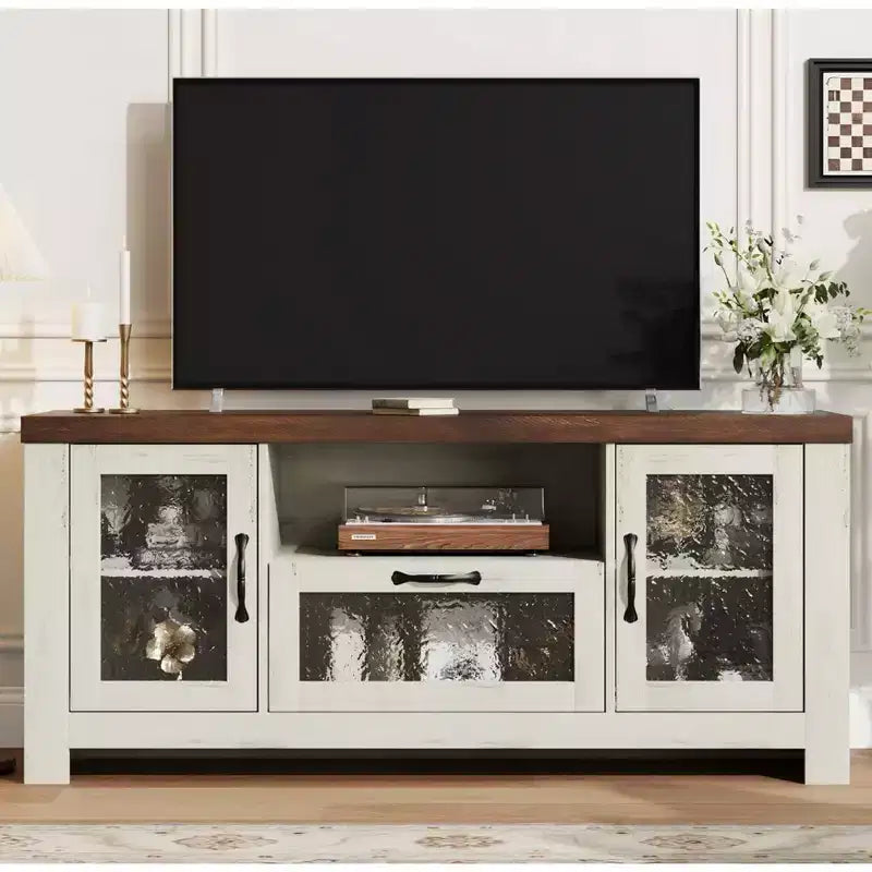 55" Sideboard Buffet Cabinet with Acrylic Doors, Black / Rustic Brown / White