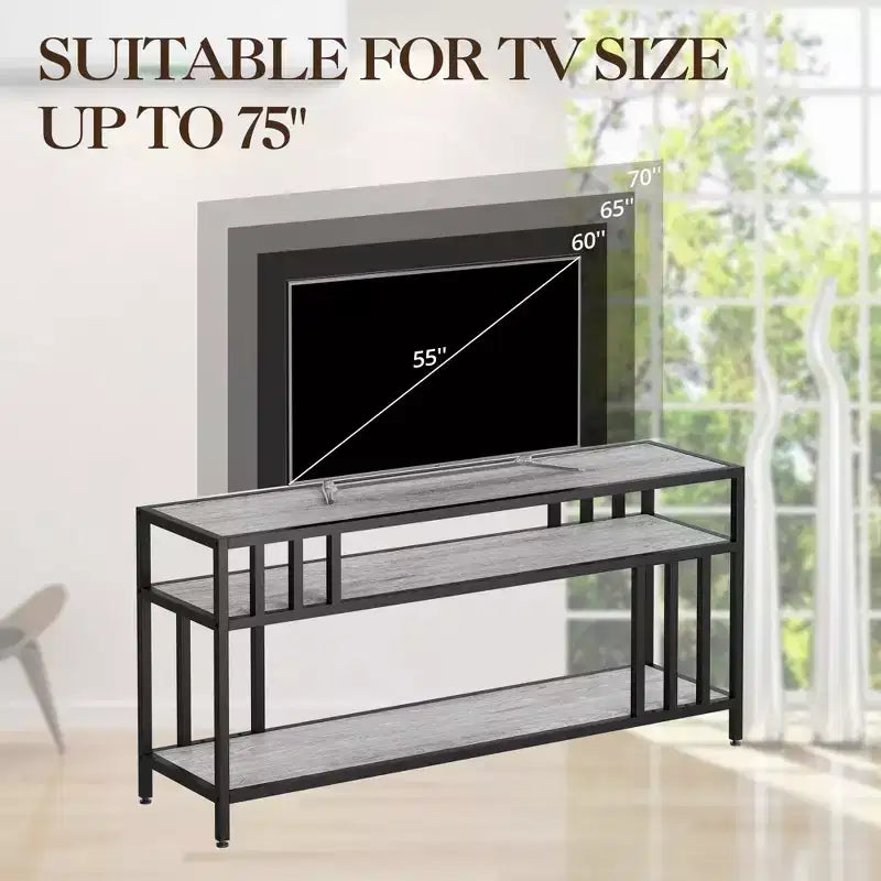 65 Inch TV Stand for TVs up to 75 Inch Industrial TV Media Console with 3 Tier Open Shelves Metal Frame Entertainment Center Rustic Brown