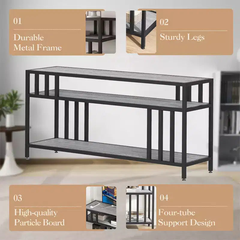 65 Inch TV Stand for TVs up to 75 Inch Industrial TV Media Console with 3 Tier Open Shelves Metal Frame Entertainment Center Rustic Brown
