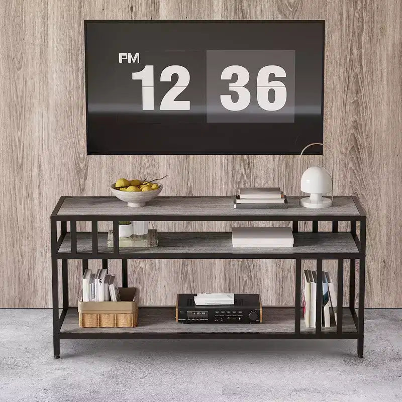 65 Inch TV Stand for TVs up to 75 Inch Industrial TV Media Console with 3 Tier Open Shelves Metal Frame Entertainment Center Rustic Brown