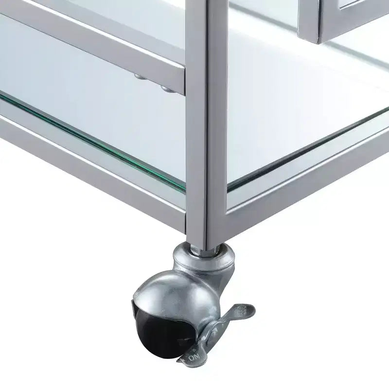 Town Square Bar Cart Clear Glass/Mirror/Chrome - Breighton Home: Glam Style, 2 Tier, Lockable Wheels