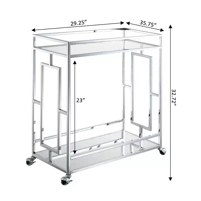 Town Square Bar Cart Clear Glass/Mirror/Chrome - Breighton Home: Glam Style, 2 Tier, Lockable Wheels