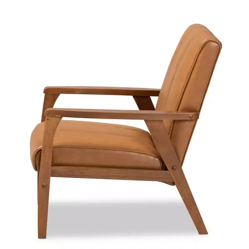 Nikko Mid-Century Faux Leather Upholstered Wood Lounge Chair Walnut/Brown - Baxton Studio: Armless, Rubberwood Frame, Classic Pattern