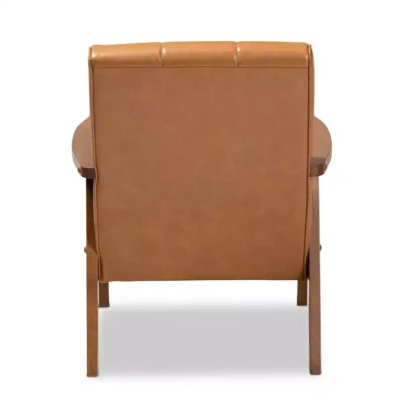 Nikko Mid-Century Faux Leather Upholstered Wood Lounge Chair Walnut/Brown - Baxton Studio: Armless, Rubberwood Frame, Classic Pattern
