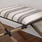 Sgabello/Pouf ottomano accentuato Ashburn Boho da 24" avvolto in corda in stile militare: imbottito, nessun assemblaggio richiesto - Linon